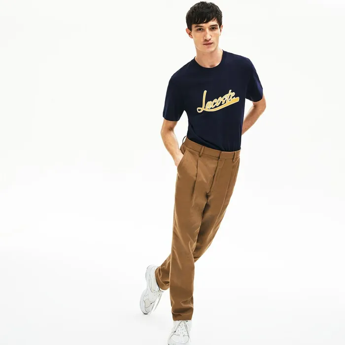 Regular Fit Script Crew Neck Cotton Tee Navy Blue Mens Lacoste TShirts Casaul