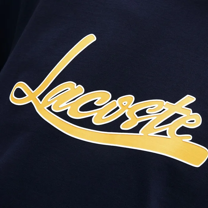 Regular Fit Script Crew Neck Cotton Tee Navy Blue Mens Lacoste TShirts Casaul