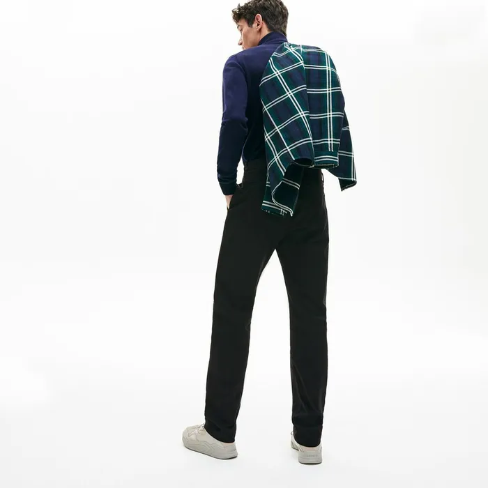 Regular Fit Stretch Cotton Chinos Black Mens Lacoste Pants and Shorts For Sale