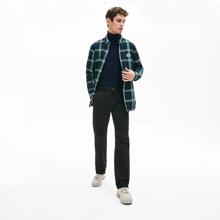 Regular Fit Stretch Cotton Chinos Black Mens Lacoste Pants and Shorts For Sale