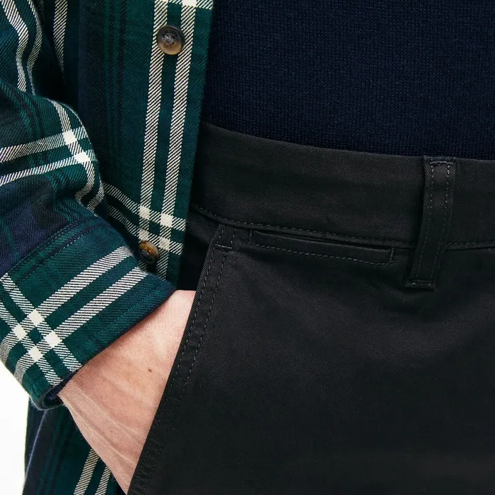 Regular Fit Stretch Cotton Chinos Black Mens Lacoste Pants and Shorts For Sale
