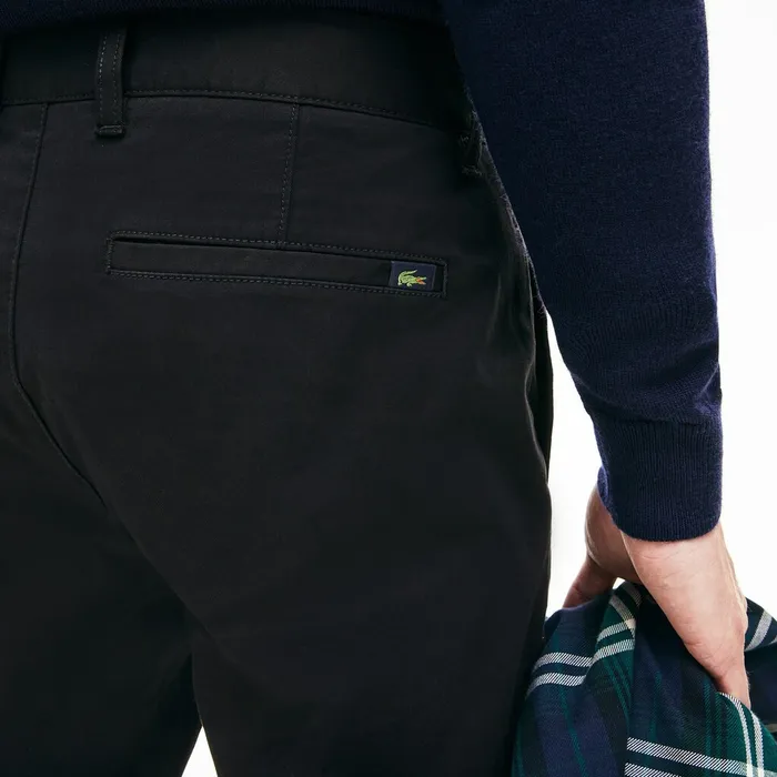 Regular Fit Stretch Cotton Chinos Black Mens Lacoste Pants and Shorts For Sale