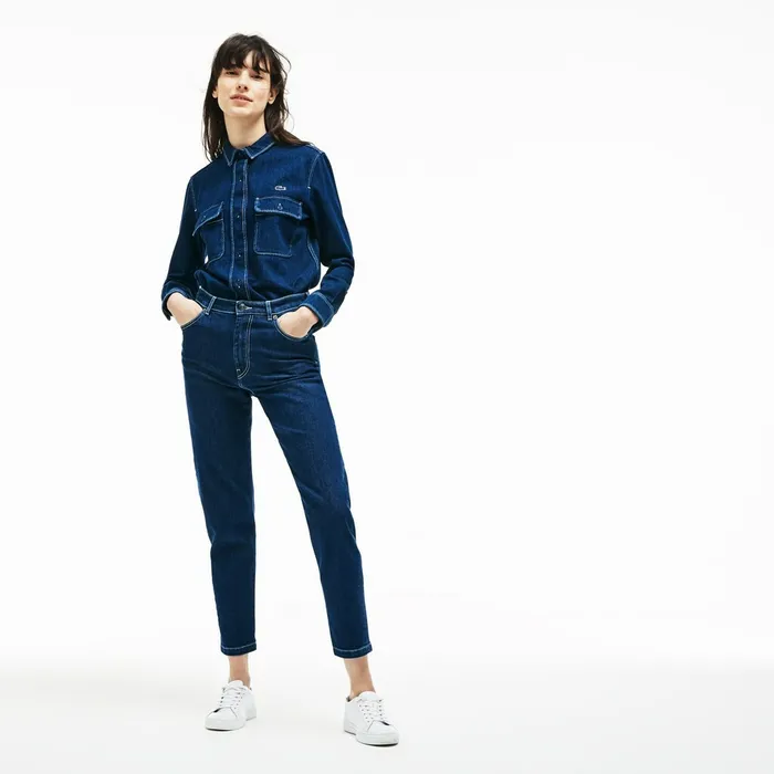 Regular Fit Stretch Cotton Denim Carrot Pants Blue Chine Womens Lacoste Pants and Shorts Casaul Regular Fit Stretch Cotton Denim Carrot Pants Blue Chine Womens Lacoste Pants and Shorts Casaul
