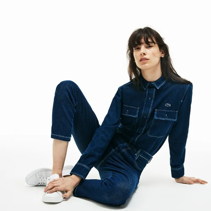 Regular Fit Stretch Cotton Denim Carrot Pants Blue Chine Womens Lacoste Pants and Shorts Casaul