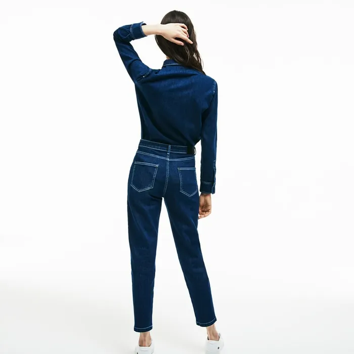 Regular Fit Stretch Cotton Denim Carrot Pants Blue Chine Womens Lacoste Pants and Shorts Casaul