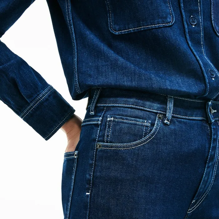 Regular Fit Stretch Cotton Denim Carrot Pants Blue Chine Womens Lacoste Pants and Shorts Casaul