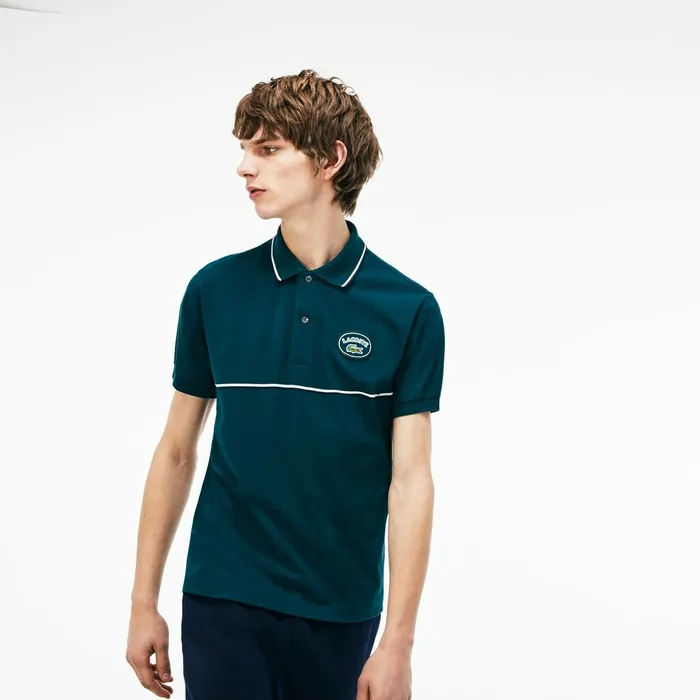 Regular Fit Striped Accents Petit Piqu Polo GreenNavy BlueWhite Mens Lacoste Polos Casaul Regular Fit Striped Accents Petit Piqu Polo GreenNavy BlueWhite Mens Lacoste Polos Casaul