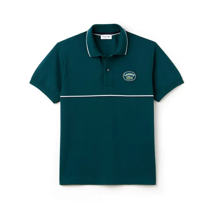 Regular Fit Striped Accents Petit Piqu Polo GreenNavy BlueWhite Mens Lacoste Polos Casaul