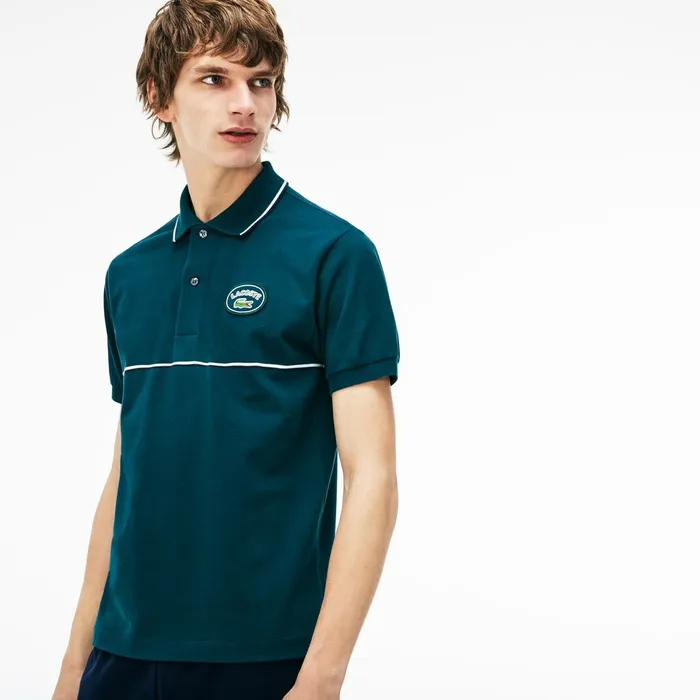 Regular Fit Striped Accents Petit Piqu Polo GreenNavy BlueWhite Mens Lacoste Polos Casaul