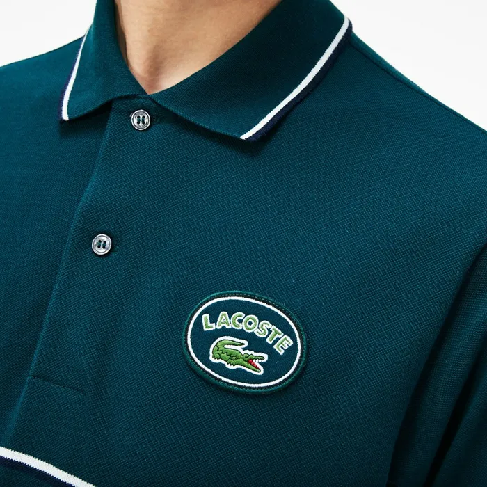 Regular Fit Striped Accents Petit Piqu Polo GreenNavy BlueWhite Mens Lacoste Polos Casaul