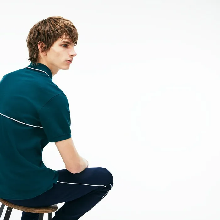 Regular Fit Striped Accents Petit Piqu Polo GreenNavy BlueWhite Mens Lacoste Polos Casaul