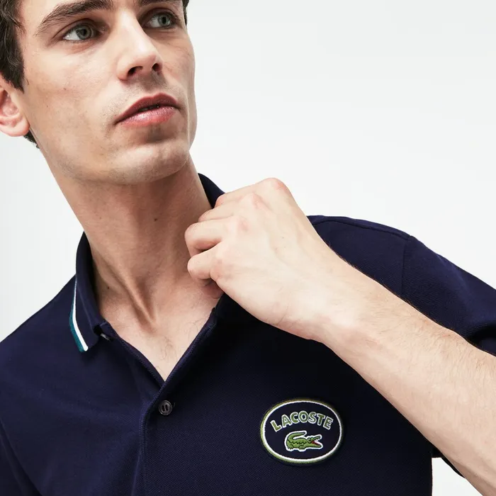 Regular Fit Striped Accents Petit Piqu Polo Navy BlueGreenWhite Mens Lacoste Polos Gift 4 You Regular Fit Striped Accents Petit Piqu Polo Navy BlueGreenWhite Mens Lacoste Polos Gift 4 You