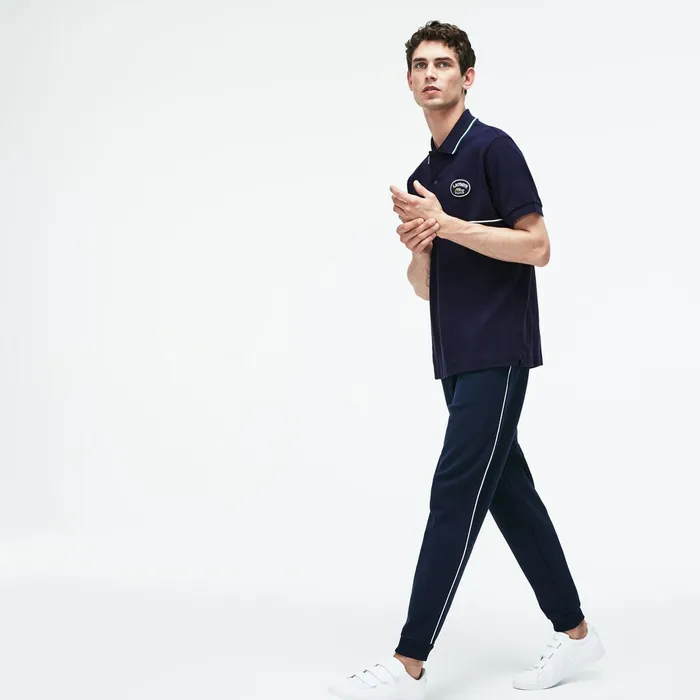 Regular Fit Striped Accents Petit Piqu Polo Navy BlueGreenWhite Mens Lacoste Polos Gift 4 You