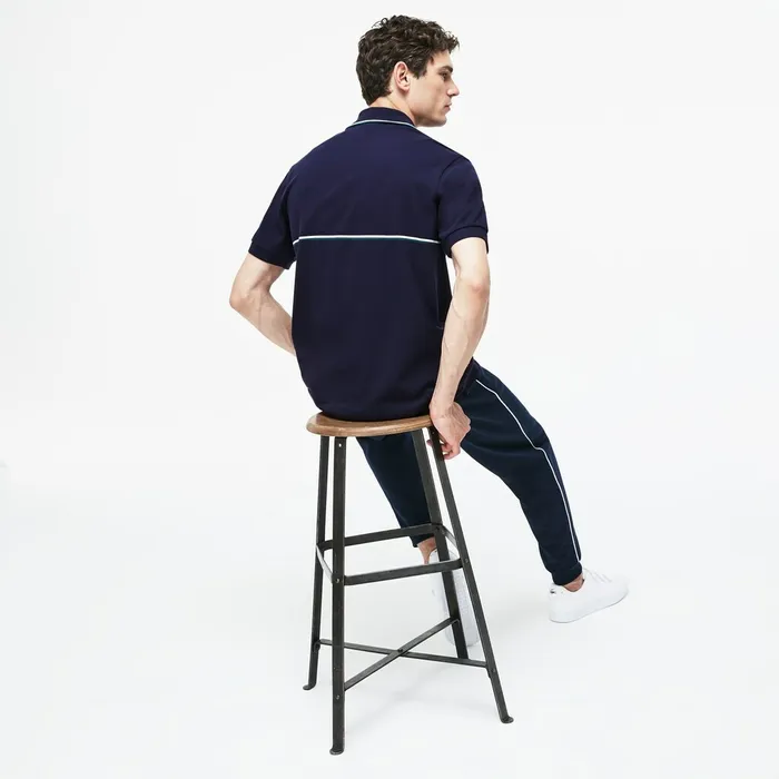 Regular Fit Striped Accents Petit Piqu Polo Navy BlueGreenWhite Mens Lacoste Polos Gift 4 You