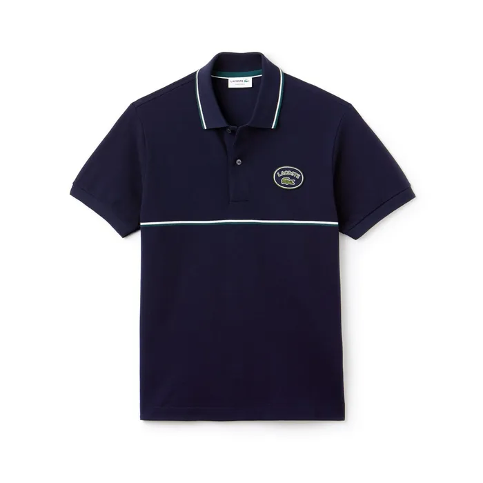 Regular Fit Striped Accents Petit Piqu Polo Navy BlueGreenWhite Mens Lacoste Polos Gift 4 You