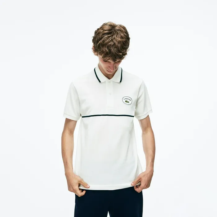 Regular Fit Striped Accents Petit Piqu Polo WhiteNavy BlueGreen Mens Lacoste Polos Casaul Regular Fit Striped Accents Petit Piqu Polo WhiteNavy BlueGreen Mens Lacoste Polos Casaul
