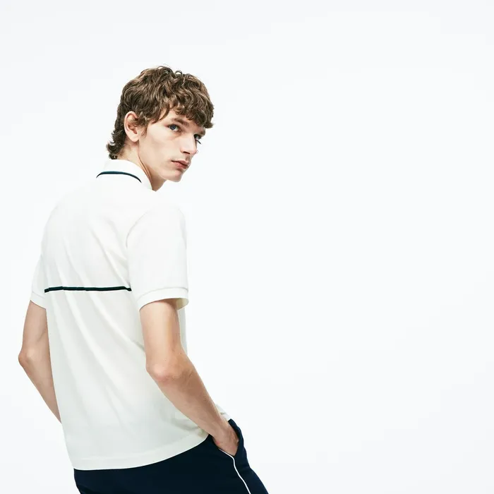 Regular Fit Striped Accents Petit Piqu Polo WhiteNavy BlueGreen Mens Lacoste Polos Casaul