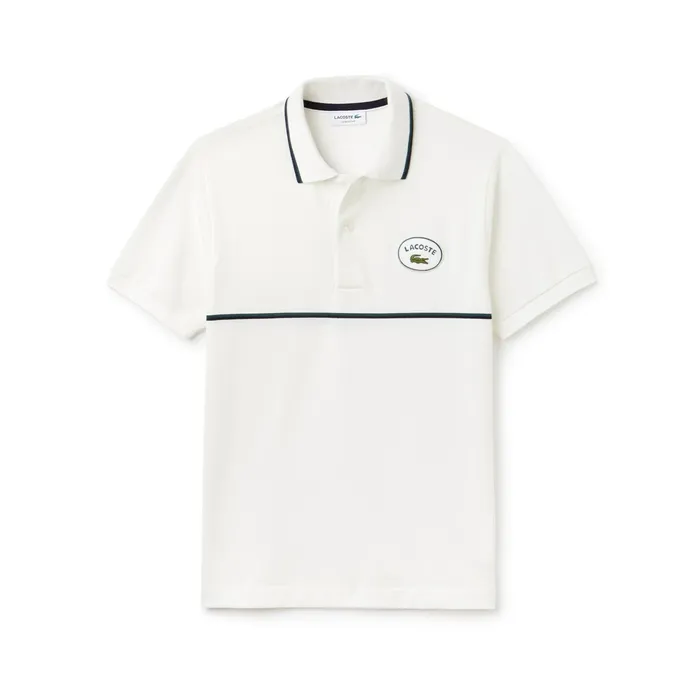 Regular Fit Striped Accents Petit Piqu Polo WhiteNavy BlueGreen Mens Lacoste Polos Casaul