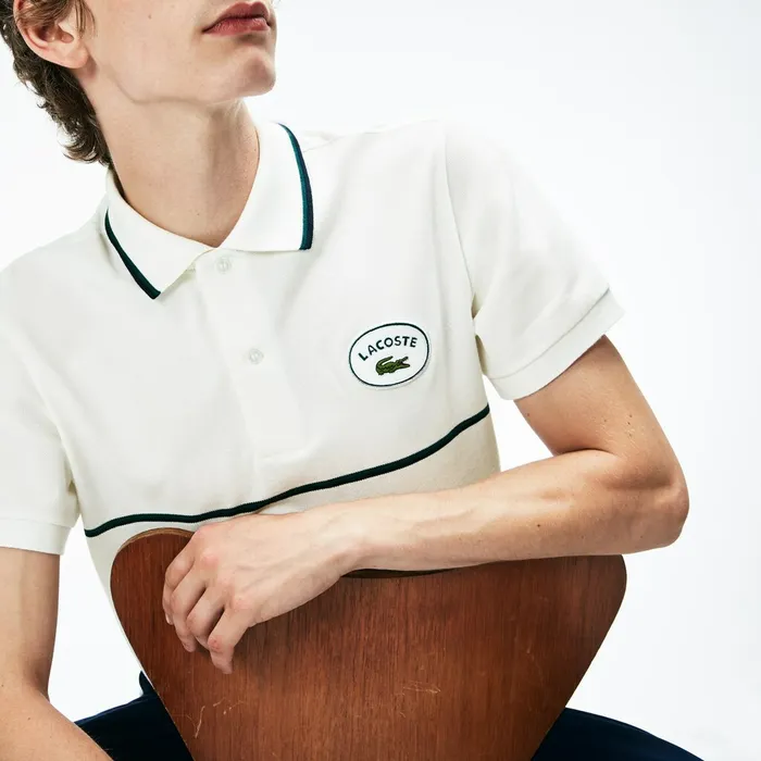 Regular Fit Striped Accents Petit Piqu Polo WhiteNavy BlueGreen Mens Lacoste Polos Casaul