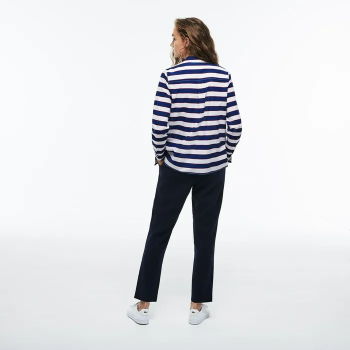 Regular Fit Striped Cotton and Silk Voile Shirt WhiteNavy BlueRed Womens Lacoste Shirts and Tops Shop Online