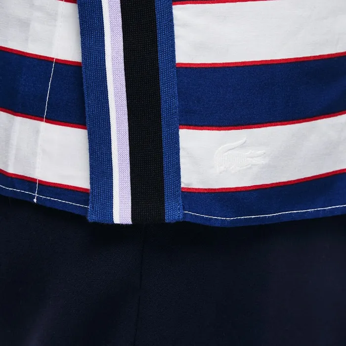 Regular Fit Striped Cotton and Silk Voile Shirt WhiteNavy BlueRed Womens Lacoste Shirts and Tops Shop Online
