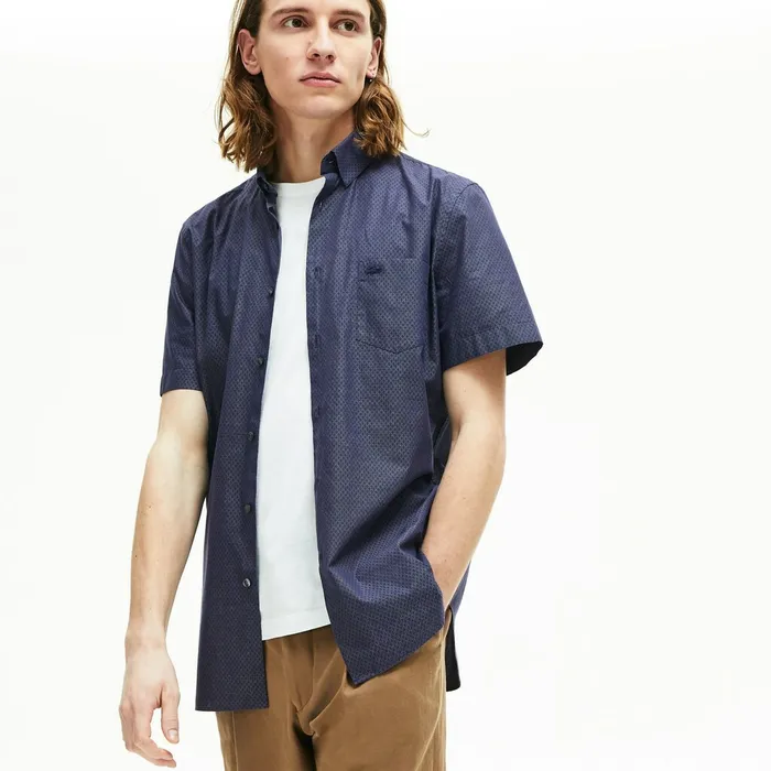 Regular Fit Texturized Cotton Shirt Navy BlueWhite Mens Lacoste Button Down Shirts Gift Ideas