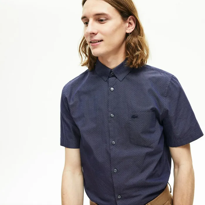 Regular Fit Texturized Cotton Shirt Navy BlueWhite Mens Lacoste Button Down Shirts Gift Ideas
