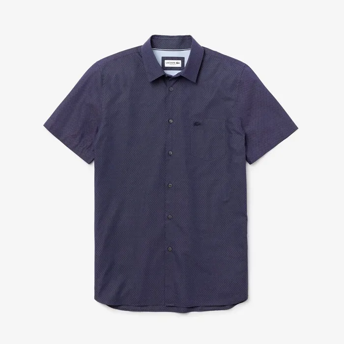 Regular Fit Texturized Cotton Shirt Navy BlueWhite Mens Lacoste Button Down Shirts Gift Ideas