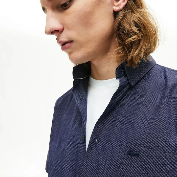 Regular Fit Texturized Cotton Shirt Navy BlueWhite Mens Lacoste Button Down Shirts Gift Ideas