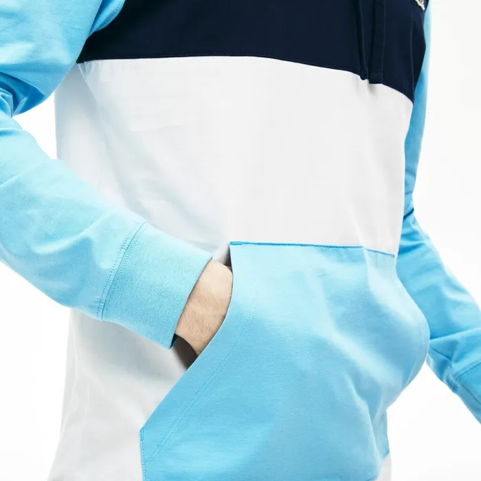 Relaxed Fit Colorblock Hooded Tshirt WhiteNavy BlueLight Blue Mens Lacoste TShirts Online Outlet Store