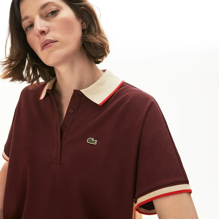 Relaxed Fit Cotton Polo BordeauxBeigeRed Womens Lacoste Polos On Sale