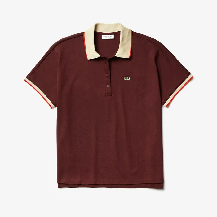 Relaxed Fit Cotton Polo BordeauxBeigeRed Womens Lacoste Polos On Sale