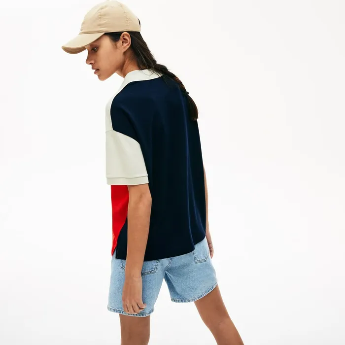 RelaxedFit Lightweight ColorBlock Piqu Polo RedBeigeNavy Blue Womens Lacoste Polos Outlet