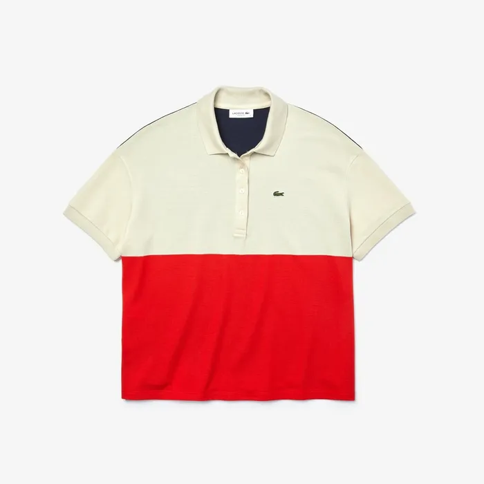 RelaxedFit Lightweight ColorBlock Piqu Polo RedBeigeNavy Blue Womens Lacoste Polos Outlet