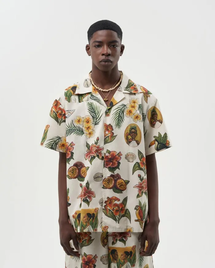 Resort Shirt Parrot Print White Men Filling Pieces TShirts and Shirts