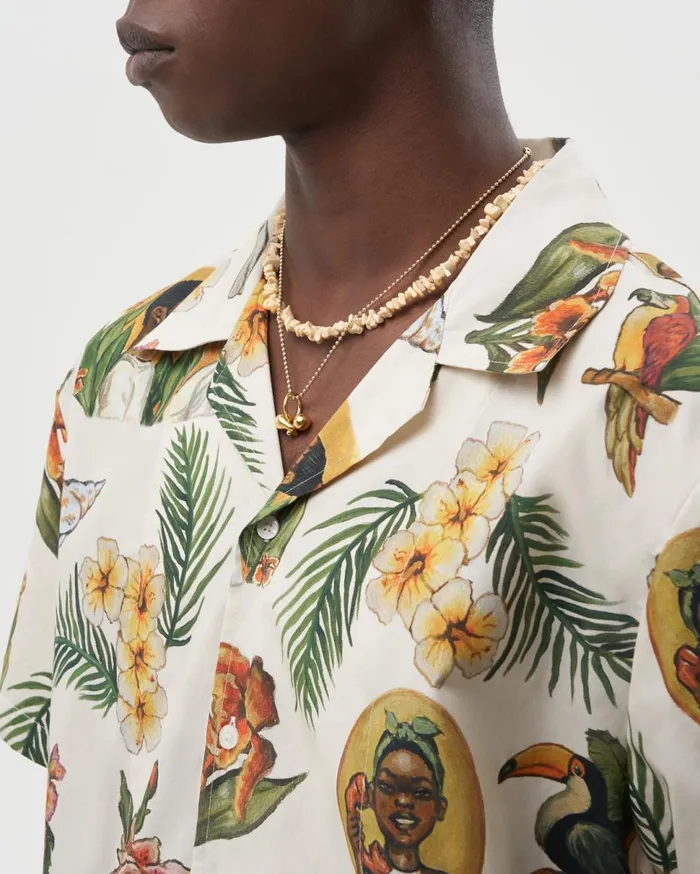 Resort Shirt Parrot Print White Men Filling Pieces TShirts and Shirts