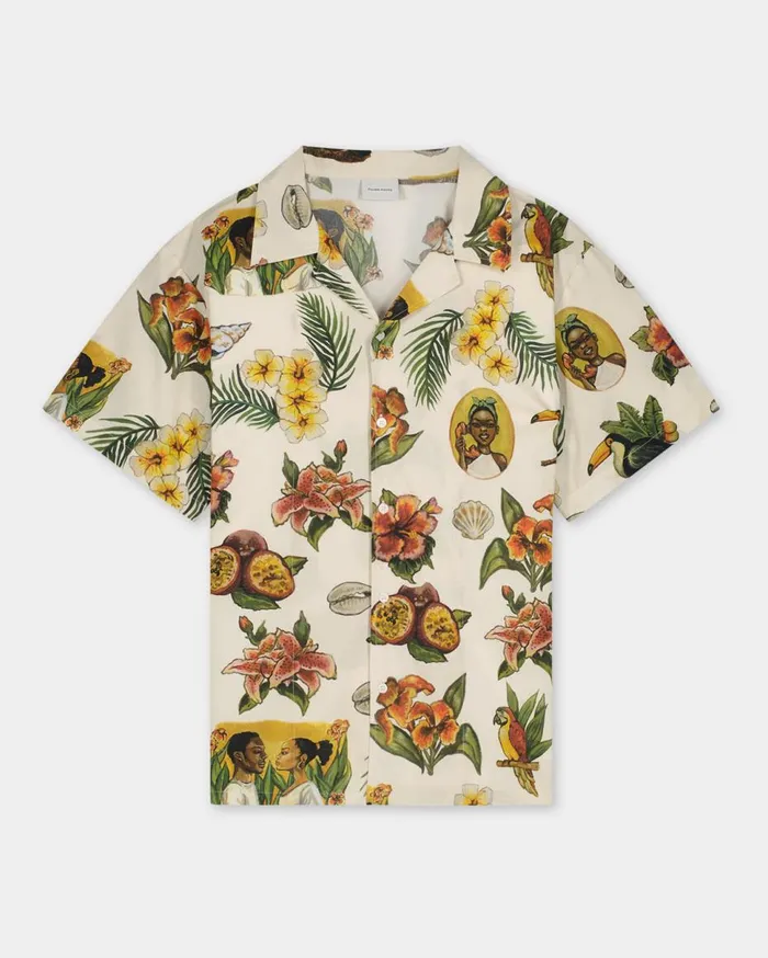 Resort Shirt Parrot Print White Men Filling Pieces TShirts and Shirts