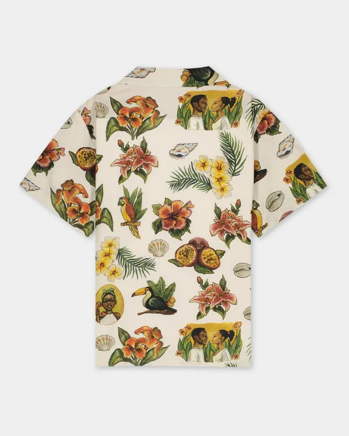 Resort Shirt Parrot Print White Men Filling Pieces TShirts and Shirts