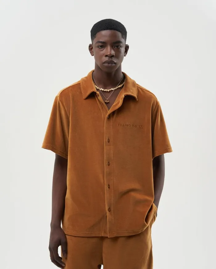 Resort Shirt Velvet Caramel Beige WomenMen Filling Pieces TShirts and Shirts