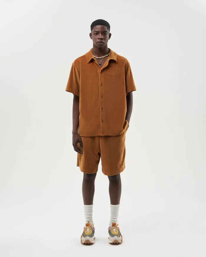 Resort Shirt Velvet Caramel Beige WomenMen Filling Pieces TShirts and Shirts