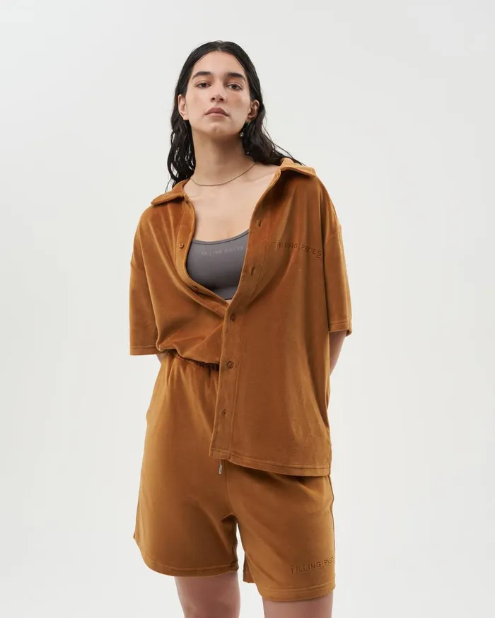 Resort Shirt Velvet Caramel Beige WomenMen Filling Pieces TShirts and Shirts