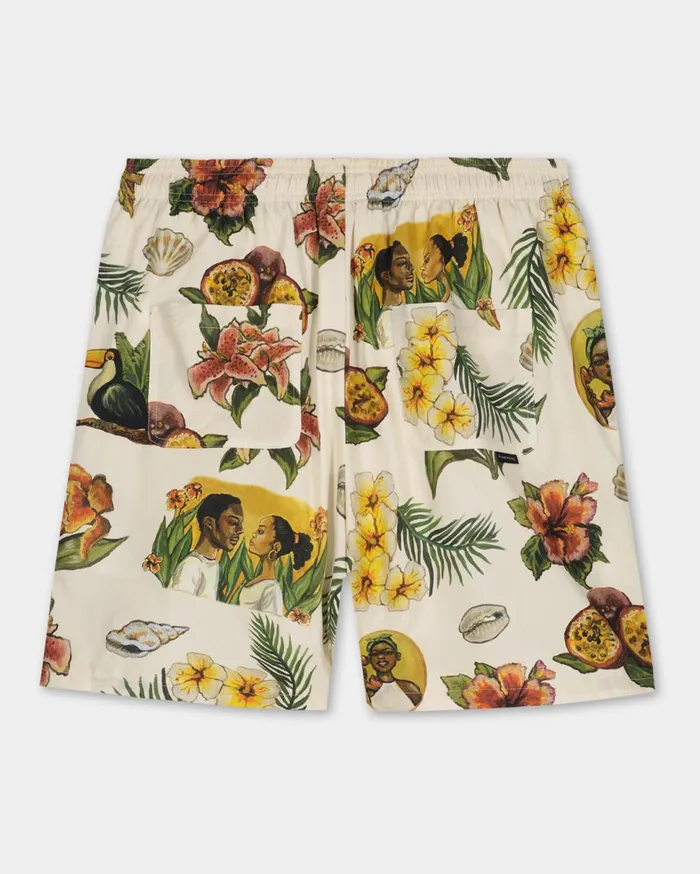 Resort Short Parrot Print White Men Filling Pieces Pants and Shorts