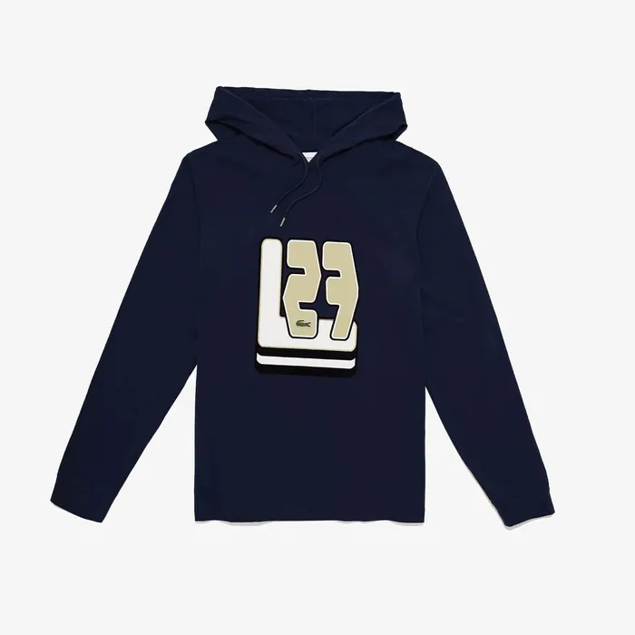 Retro L27 Logo Hooded Sweatshirt Navy Blue Mens Lacoste TShirts Gift for Friend