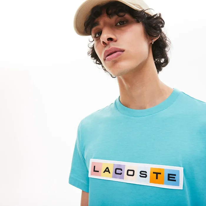 Retro Logo Graphic Tshirt Turquoise Mens Lacoste TShirts Online