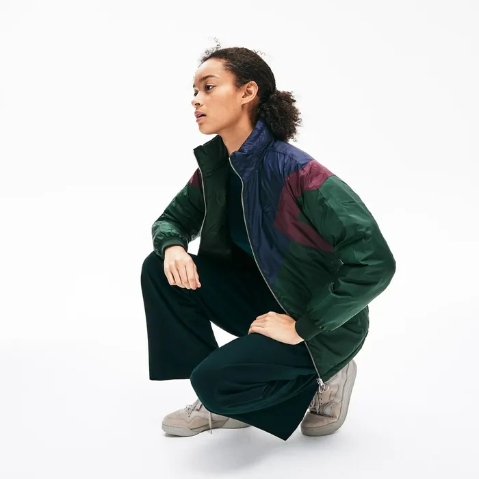 Reversible ColorBlocked WaterResistant Quilted Jacket GreenNavy BlueBordeaux Womens Lacoste Jackets and Coats Gift 4 You