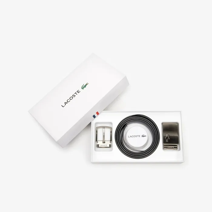 Reversible Leather Belt And 2 Buckles Gift Set Noir Marine 166 Mens Lacoste Belts Online