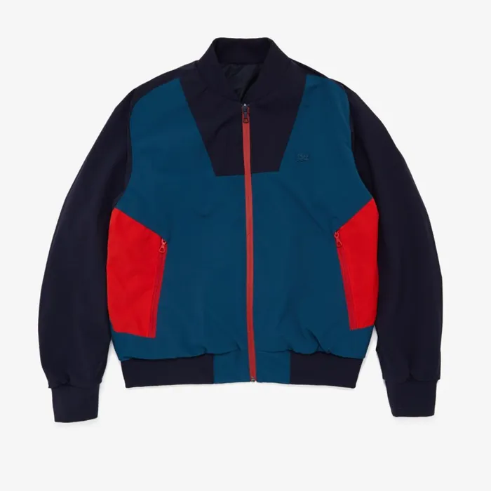 Reversible Quilted Solid Or Colourblock Bomber Jacket Navy BlueRed Mens Lacoste Jackets and Coats Gift 4 You