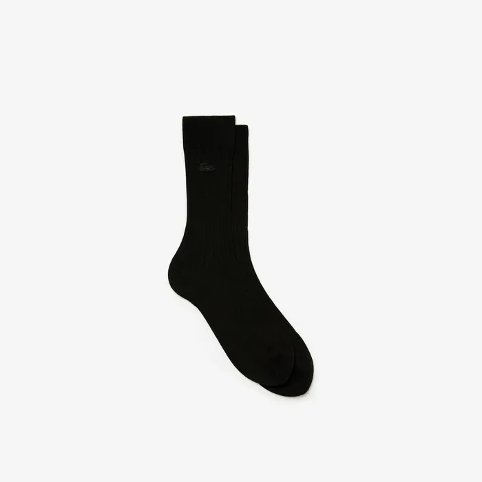 Ribbed Cotton Blend Socks Black Mens Lacoste Socks For Sale