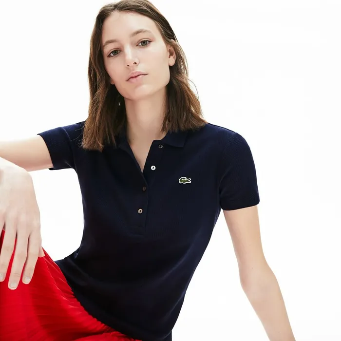 Ribbed Cotton Polo Navy Blue Womens Lacoste Polos Gift for Friend