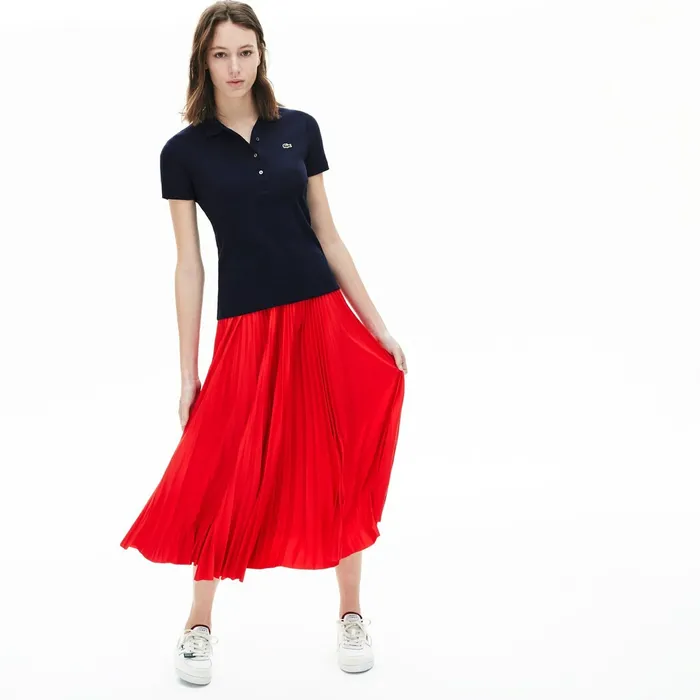 Ribbed Cotton Polo Navy Blue Womens Lacoste Polos Gift for Friend